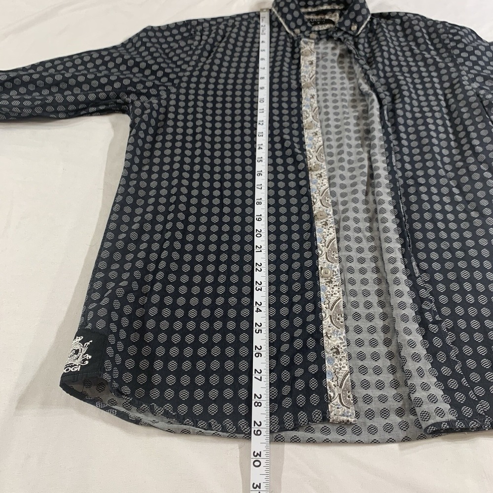 Coogi Luxe Button Down Shirt Mens M Grey Black Geometric Paisley Trim Designer - Picture 6 of 11